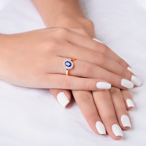 Pierścionek zaręczynowy SAVICKI: dwukolorowe złoto, niebieski szafir, diamenty